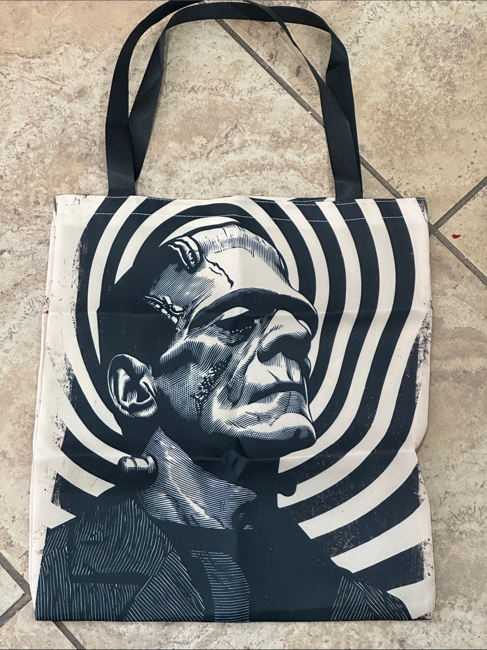Black & White Graphic Frankenstein Tote Bag